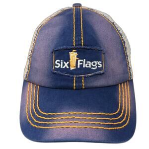 Six Flags Magic Mountain Snapback Trucker Hat Blue One Size Adjustable Mesh Back